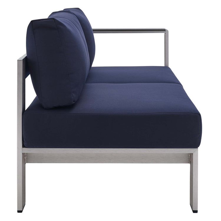 Shore 8 Piece Sunbrella® Fabric Outdoor Patio Aluminum Sectional Sofa Set - Silver Navy