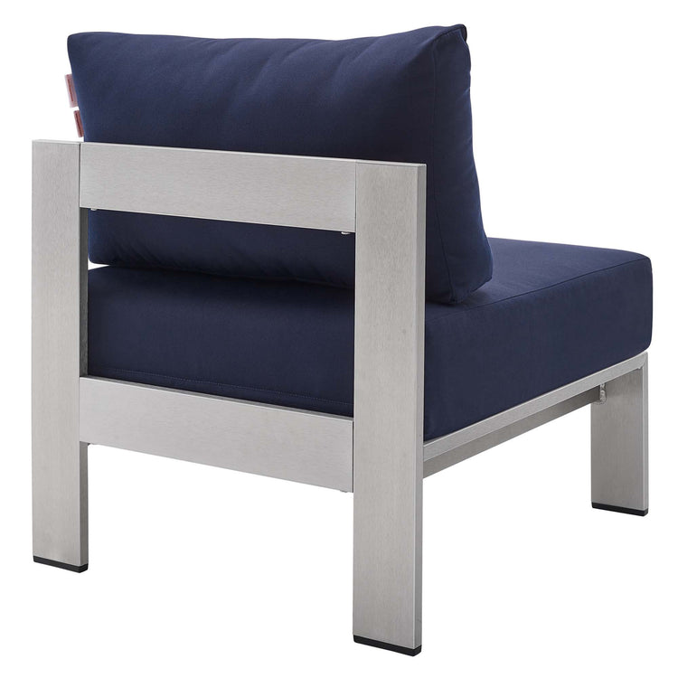 Shore 8 Piece Sunbrella® Fabric Outdoor Patio Aluminum Sectional Sofa Set - Silver Navy