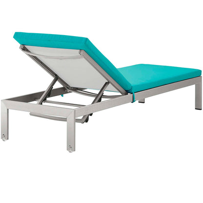Shore Outdoor Patio Aluminum Chaise with Cushions - Silver Turquoise