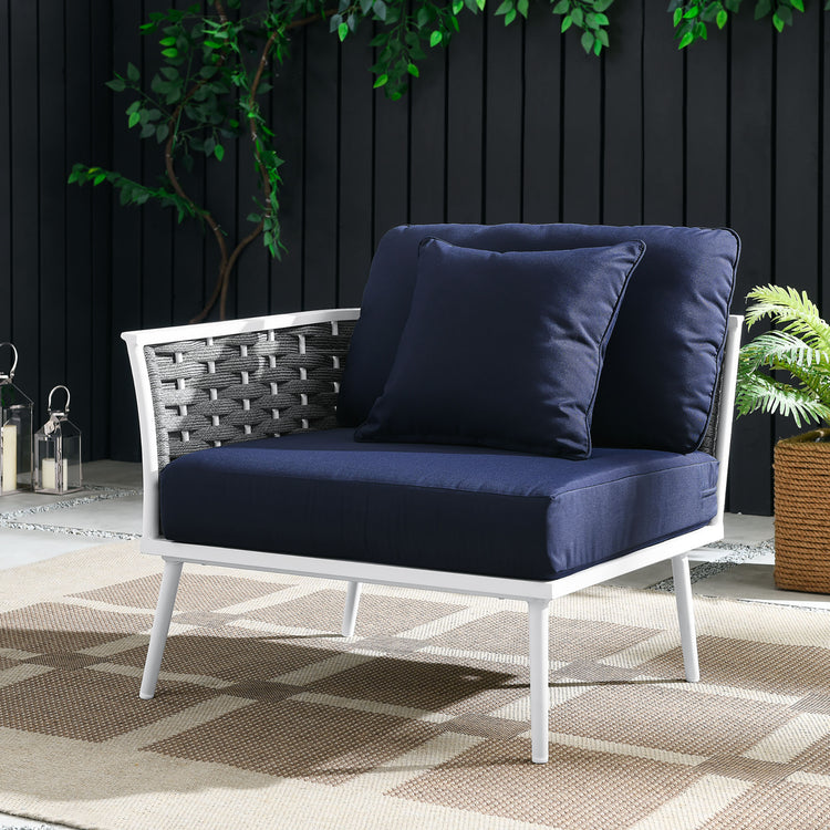 Stance Outdoor Patio Aluminum Left-Facing Armchair - White Navy