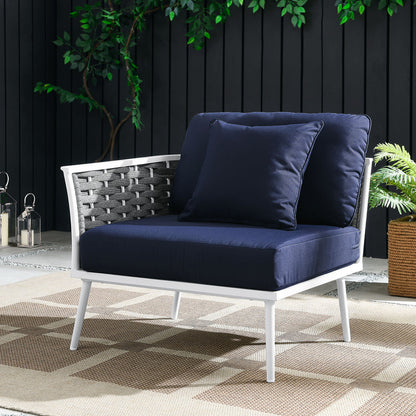 Stance Outdoor Patio Aluminum Left-Facing Armchair - White Navy
