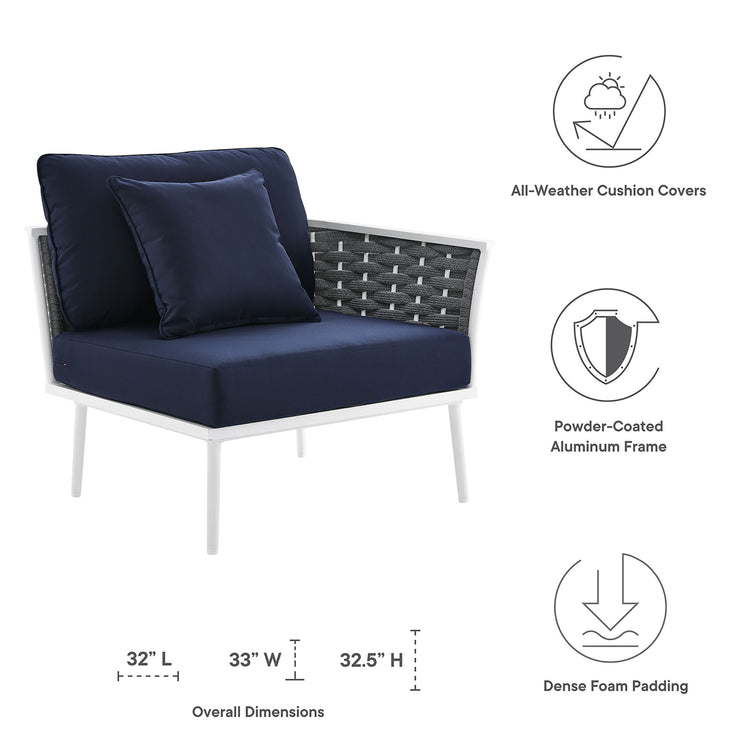Stance Outdoor Patio Aluminum Right-Facing Armchair - White Navy