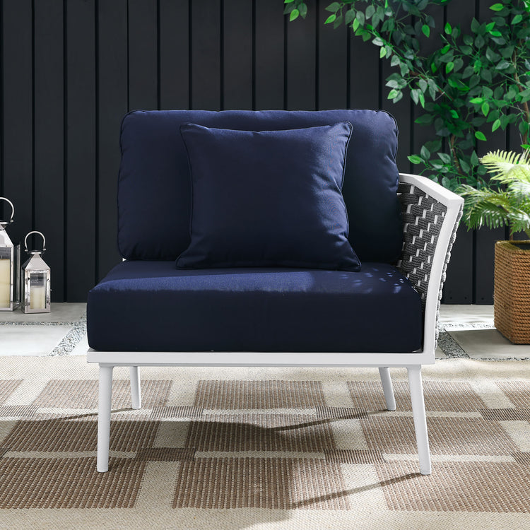 Stance Outdoor Patio Aluminum Right-Facing Armchair - White Navy