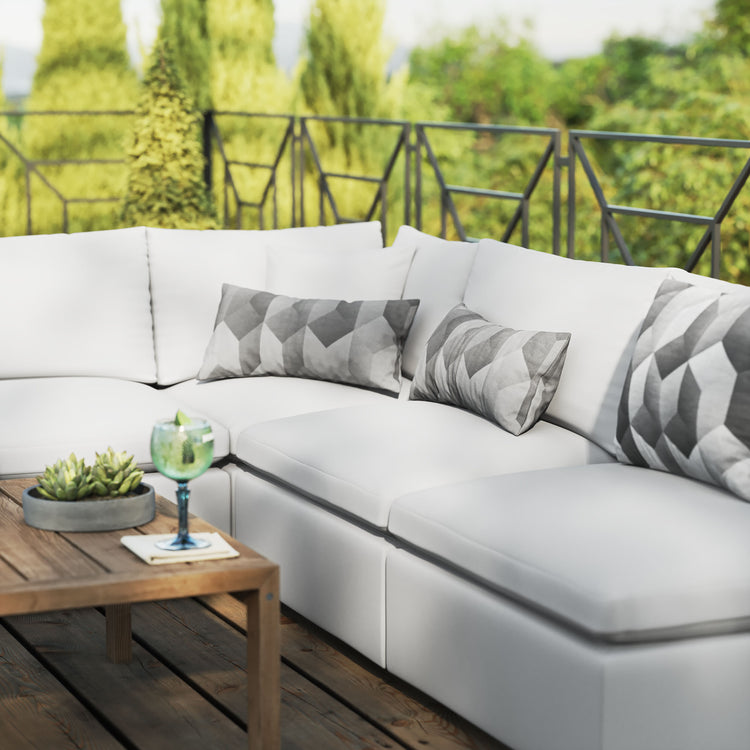 Commix 5-Piece Outdoor Patio Sectional Sofa - White