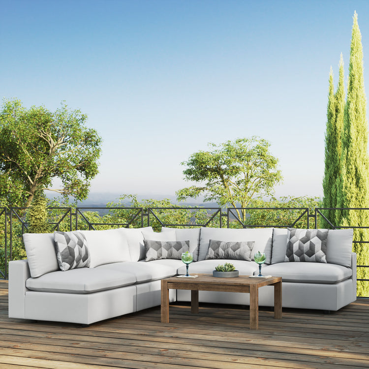Commix 5-Piece Outdoor Patio Sectional Sofa - White