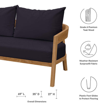 Brisbane Teak Wood Outdoor Patio Loveseat - Natural Navy