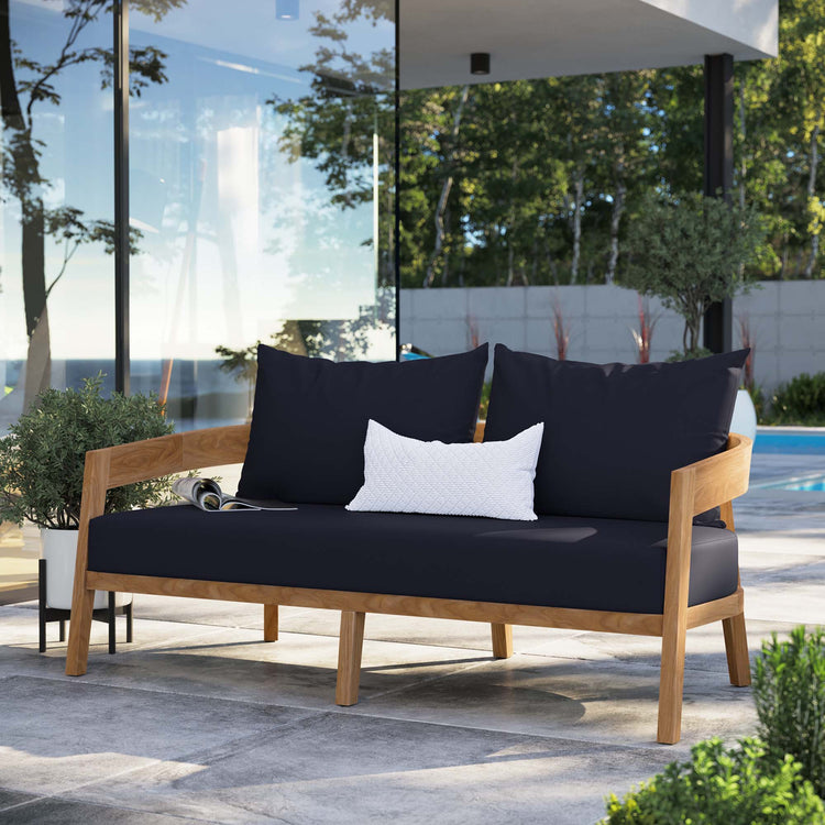 Brisbane Teak Wood Outdoor Patio Loveseat - Natural Navy