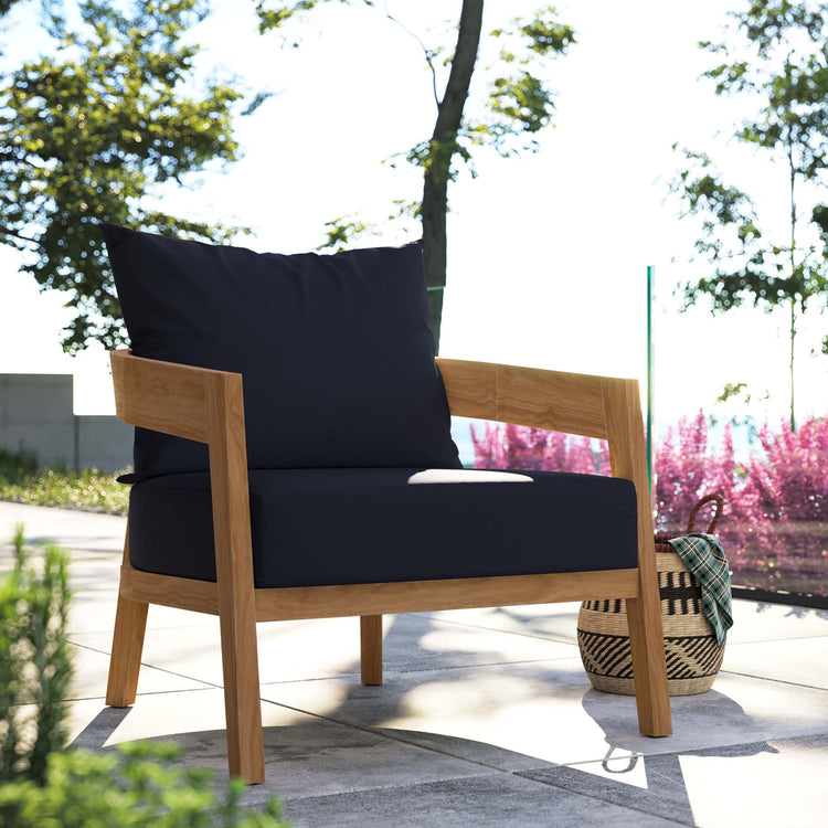 Brisbane Teak Wood Outdoor Patio Armchair - Natural Navy