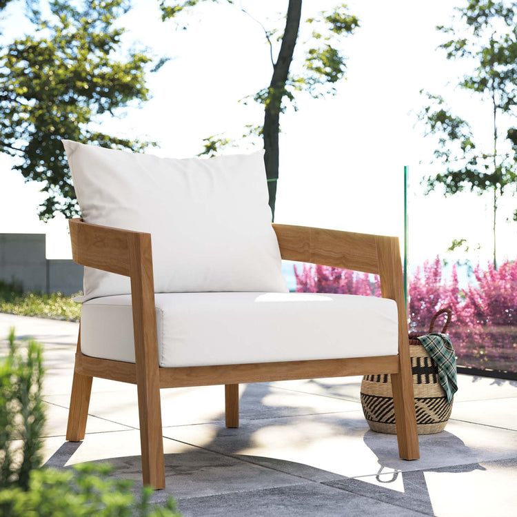 Brisbane Teak Wood Outdoor Patio Armchair - Natural White