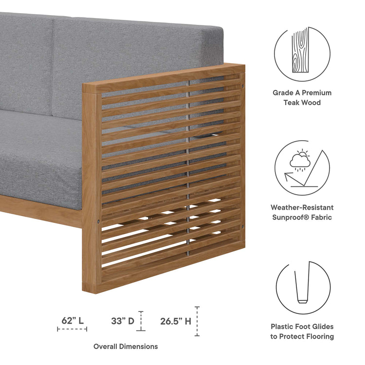 Carlsbad Teak Wood Outdoor Patio Loveseat - Natural Gray
