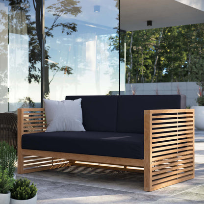 Carlsbad Teak Wood Outdoor Patio Loveseat - Natural Navy
