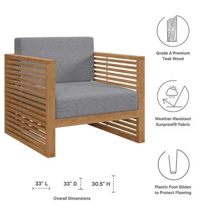 Carlsbad Teak Wood Outdoor Patio Armchair - Natural Gray