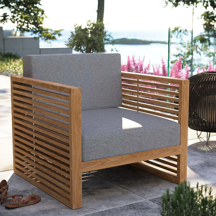 Carlsbad Teak Wood Outdoor Patio Armchair - Natural Gray