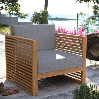 Carlsbad Teak Wood Outdoor Patio Armchair - Natural Gray