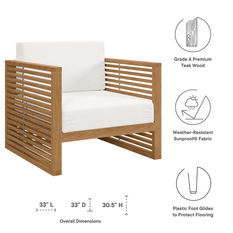 Carlsbad Teak Wood Outdoor Patio Armchair - Natural White