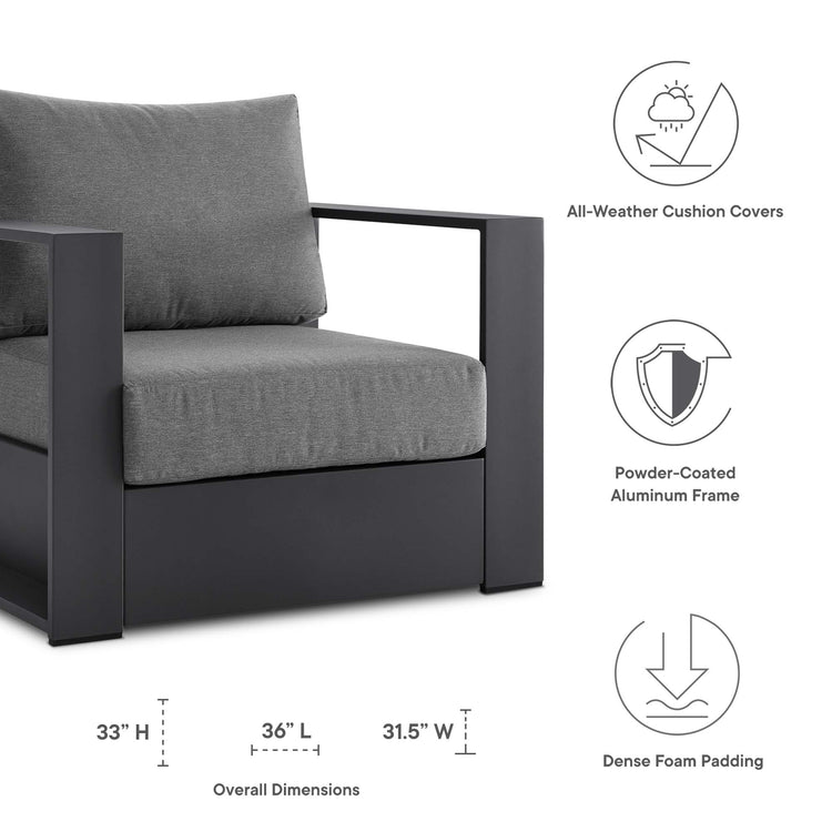 Tahoe Outdoor Patio Powder-Coated Aluminum Armchair - Gray Charcoal
