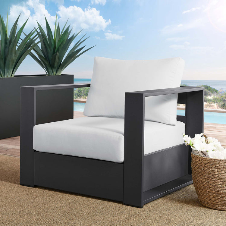 Tahoe Outdoor Patio Powder-Coated Aluminum Armchair - Gray White