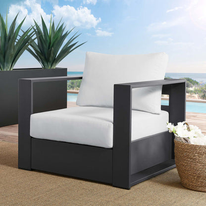 Tahoe Outdoor Patio Powder-Coated Aluminum Armchair - Gray White