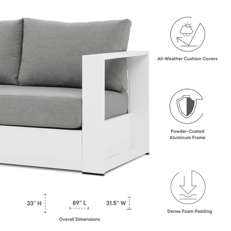 Tahoe Outdoor Patio Powder-Coated Aluminum Sofa - White Gray