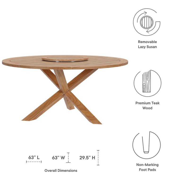Wellspring 63" Outdoor Patio Teak Wood Dining Table - Default Title