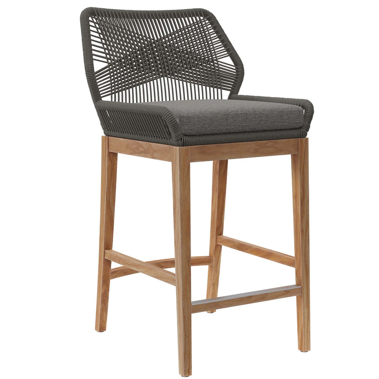 Wellspring Outdoor Patio Teak Wood Bar Stool - Gray Graphite