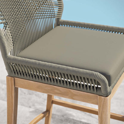Wellspring Outdoor Patio Teak Wood Bar Stool - Light Gray Greige