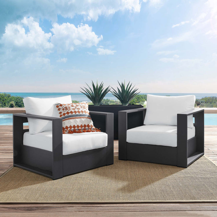 Tahoe 2-Piece Outdoor Patio Powder-Coated Aluminum Armchair Set - Gray White