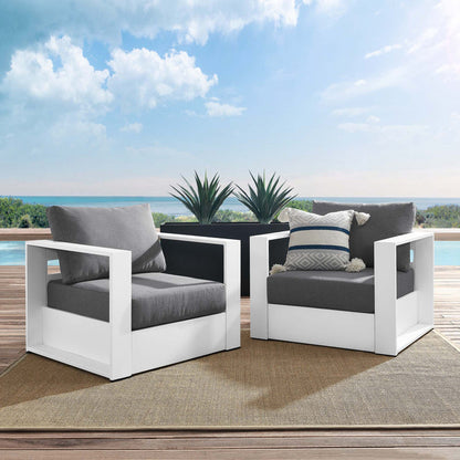 Tahoe 2-Piece Outdoor Patio Powder-Coated Aluminum Armchair Set - White Charcoal