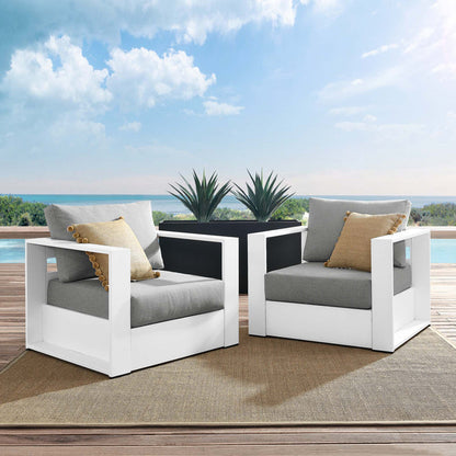 Tahoe 2-Piece Outdoor Patio Powder-Coated Aluminum Armchair Set - White Gray