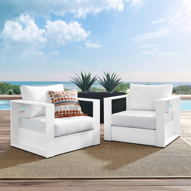 Tahoe 2-Piece Outdoor Patio Powder-Coated Aluminum Armchair Set - White White