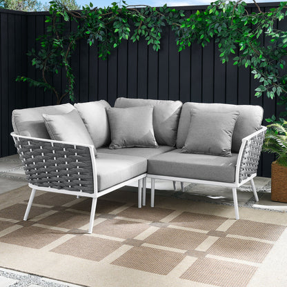 Stance Outdoor Patio Aluminum Small Sectional Sofa - White Gray