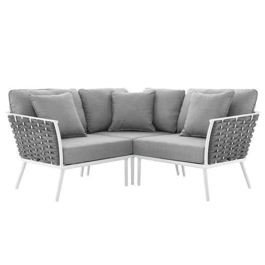 Stance Outdoor Patio Aluminum Small Sectional Sofa - White Gray