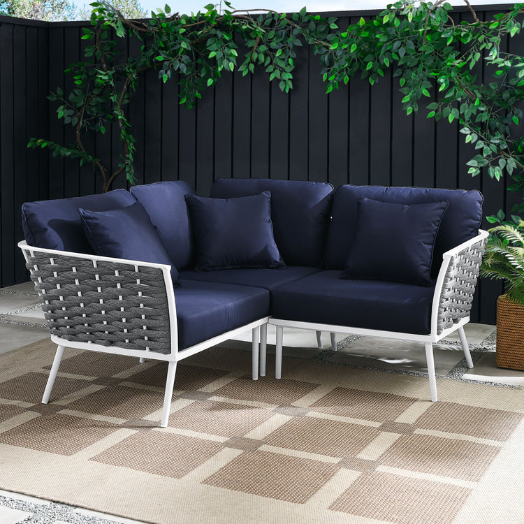 Stance Outdoor Patio Aluminum Small Sectional Sofa - White Navy