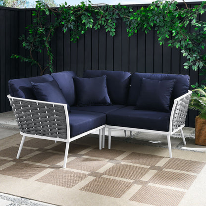 Stance Outdoor Patio Aluminum Small Sectional Sofa - White Navy