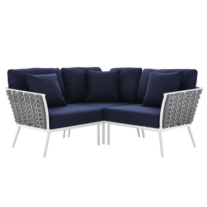 Stance Outdoor Patio Aluminum Small Sectional Sofa - White Navy