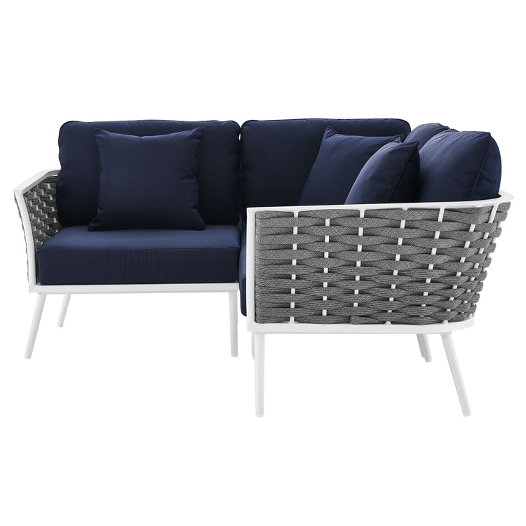 Stance Outdoor Patio Aluminum Small Sectional Sofa - White Navy