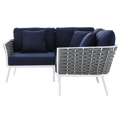 Stance Outdoor Patio Aluminum Small Sectional Sofa - White Navy
