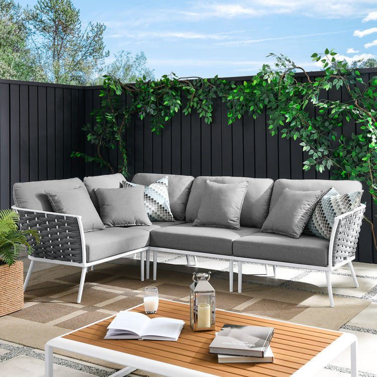 Stance Outdoor Patio Aluminum Large Sectional Sofa - White Gray