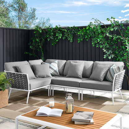 Stance Outdoor Patio Aluminum Large Sectional Sofa - White Gray