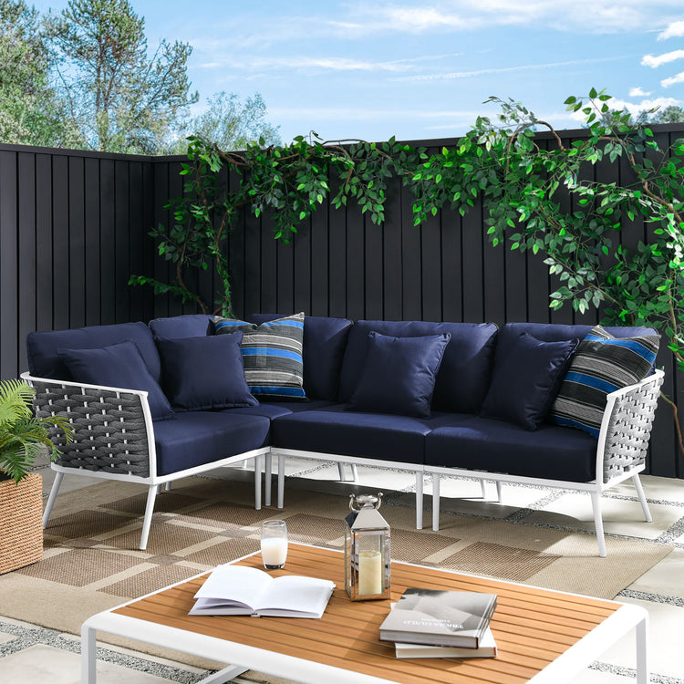 Stance Outdoor Patio Aluminum Large Sectional Sofa - White Navy