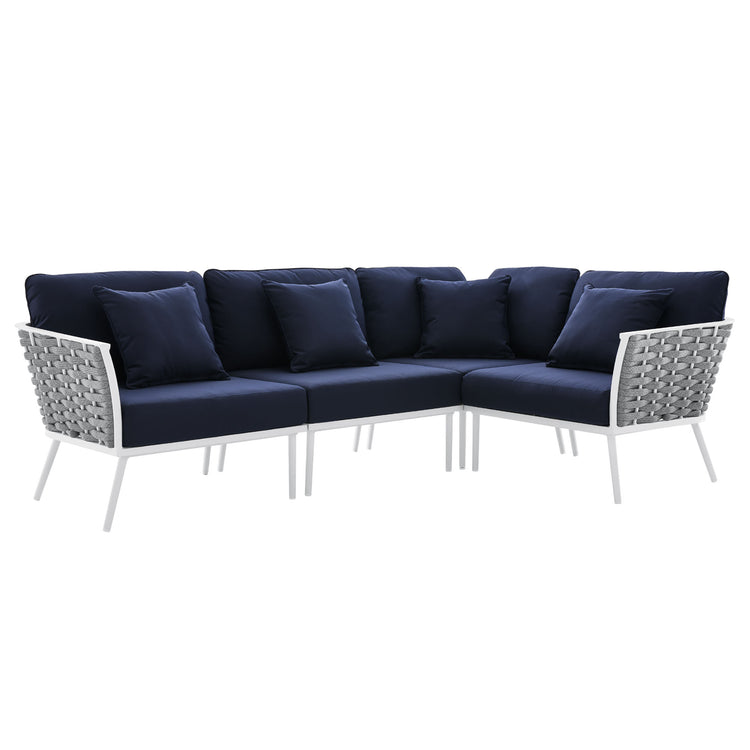 Stance Outdoor Patio Aluminum Large Sectional Sofa - White Navy