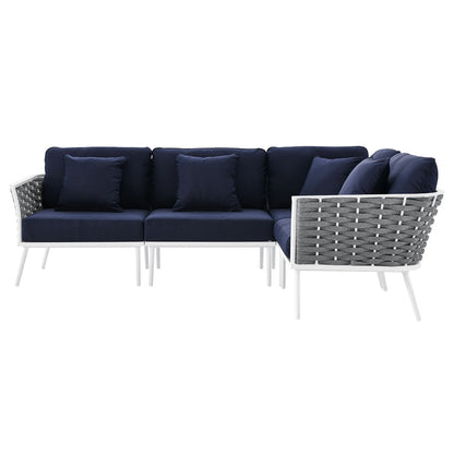 Stance Outdoor Patio Aluminum Large Sectional Sofa - White Navy