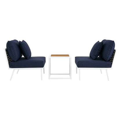 Stance 3 Piece Outdoor Patio Aluminum Set - White Navy