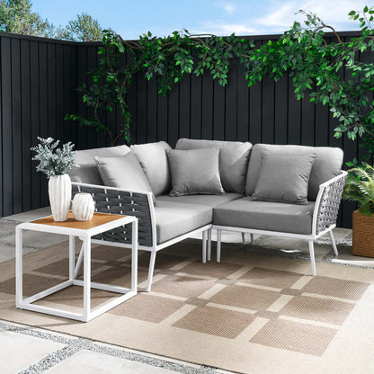 Stance 4 Piece Outdoor Patio Aluminum Sectional Sofa Set - White Gray