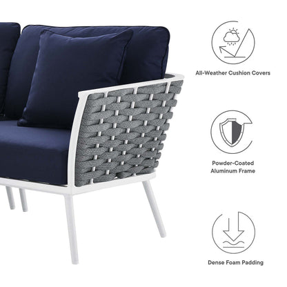 Stance 4 Piece Outdoor Patio Aluminum Sectional Sofa Set - White Navy