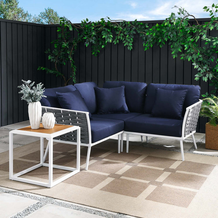 Stance 4 Piece Outdoor Patio Aluminum Sectional Sofa Set - White Navy
