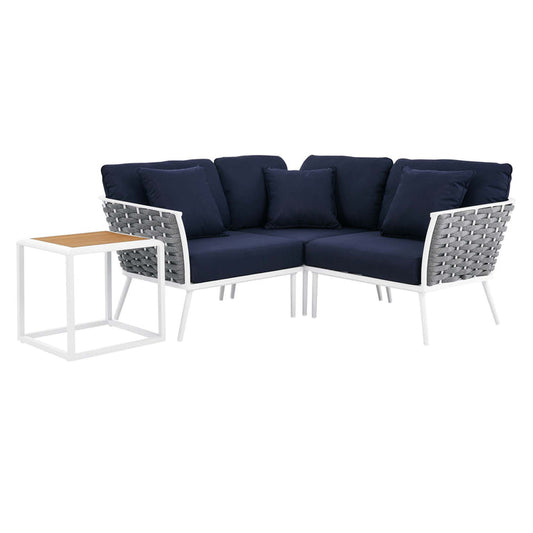 Stance 4 Piece Outdoor Patio Aluminum Sectional Sofa Set - White Navy