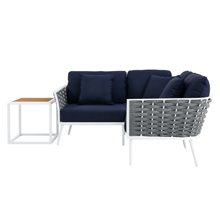 Stance 4 Piece Outdoor Patio Aluminum Sectional Sofa Set - White Navy