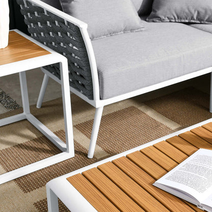 Stance 7 Piece Outdoor Patio Aluminum Sectional Sofa Set - White Gray