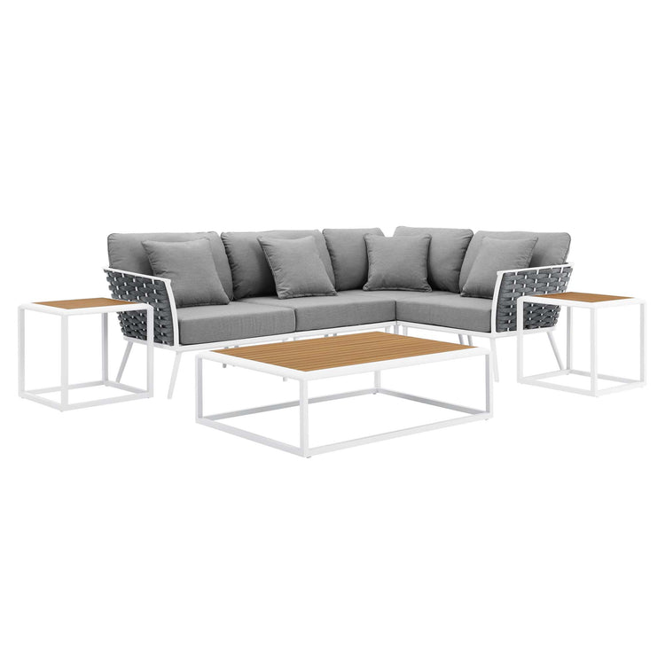 Stance 7 Piece Outdoor Patio Aluminum Sectional Sofa Set - White Gray